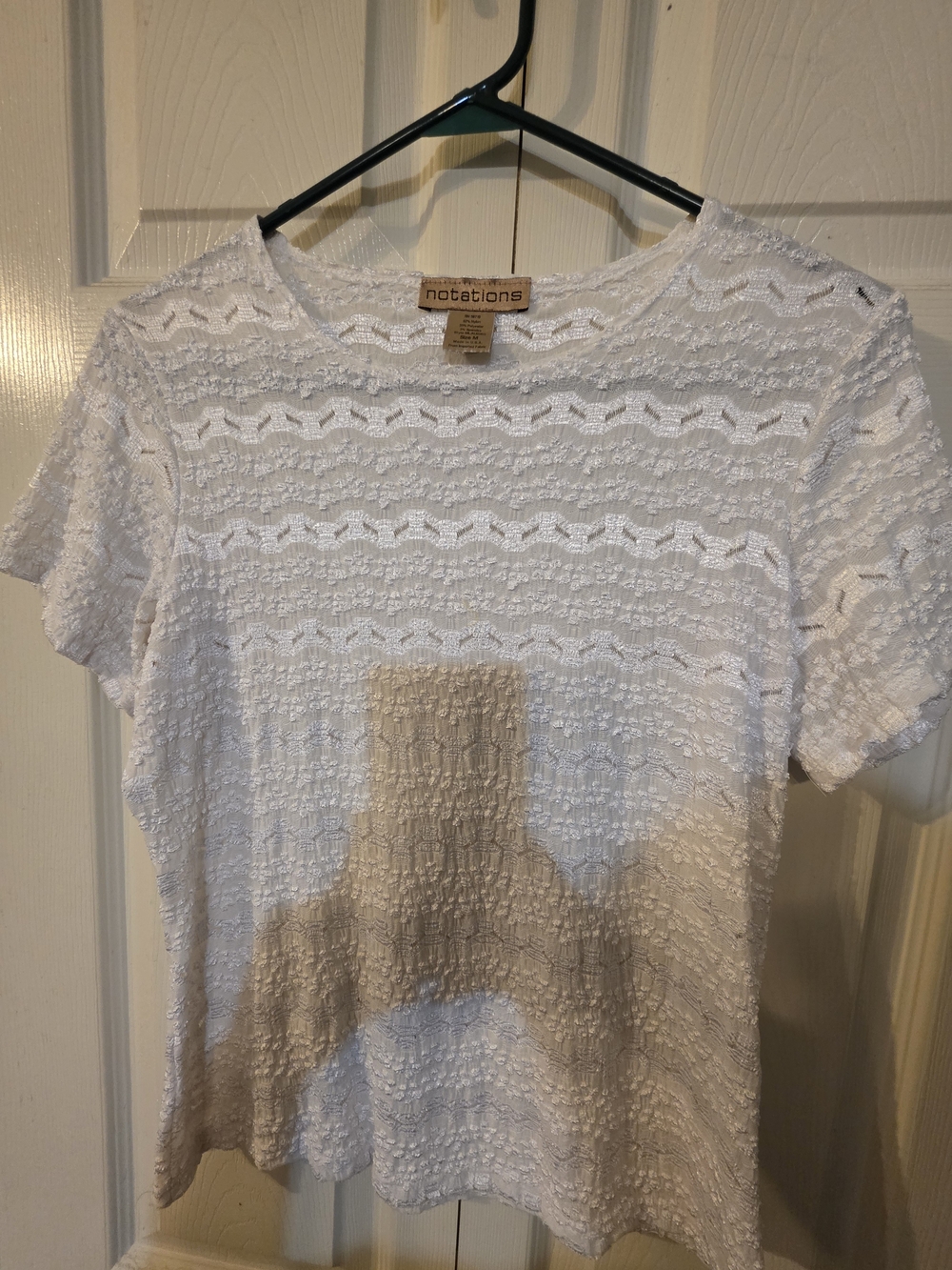 Notations White Short Sleeve Lace-Textured Tee